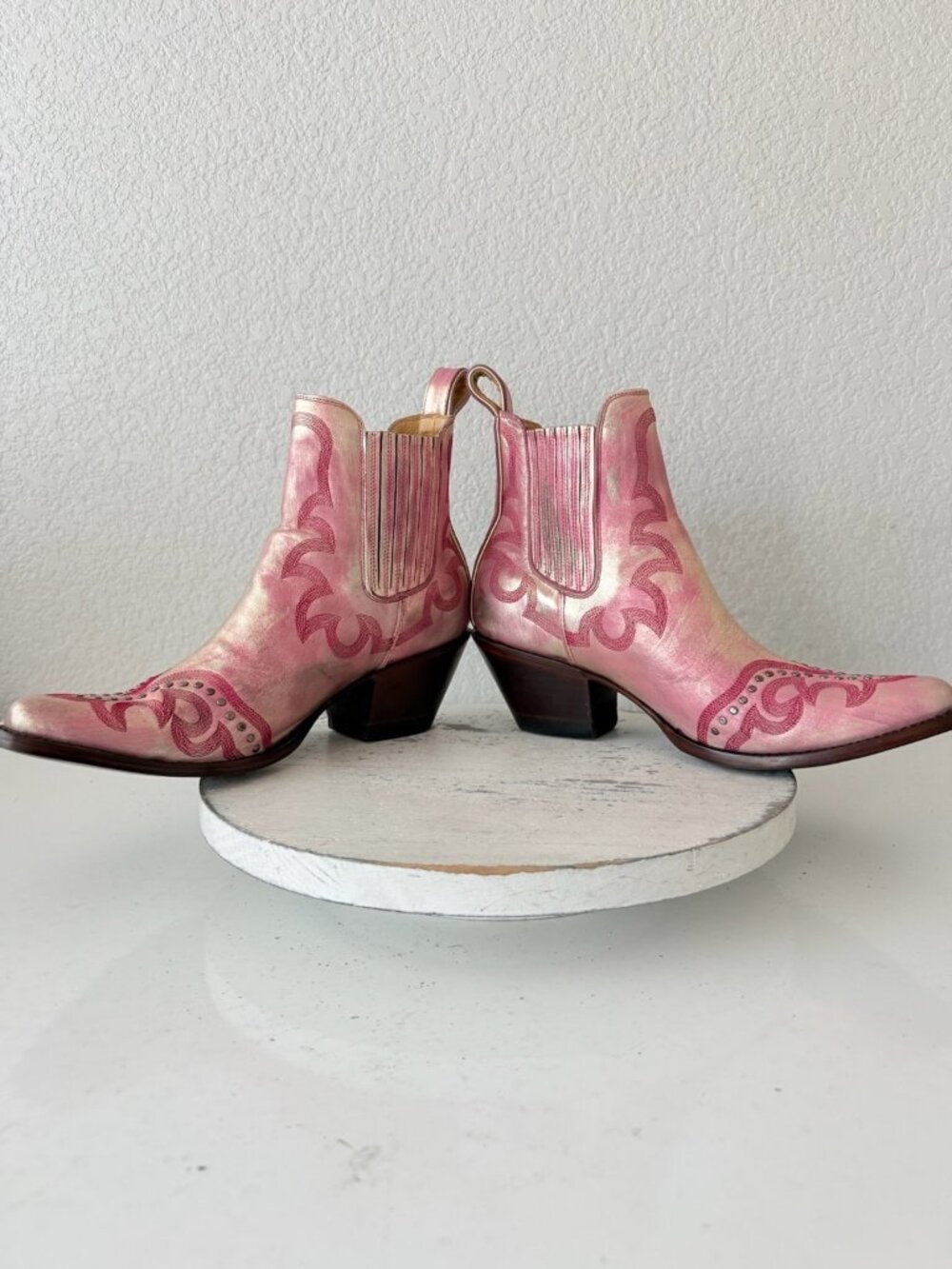 Old Gringo SHAY Pink Cowboy Boots Womens Size 9 Western Gold Leather Short - Picture 7 of 11